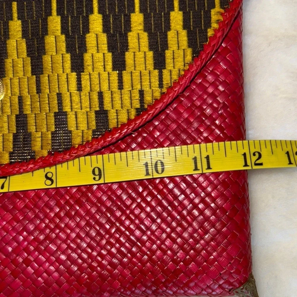 Vibrant Red and Yellow Woven Clutch
